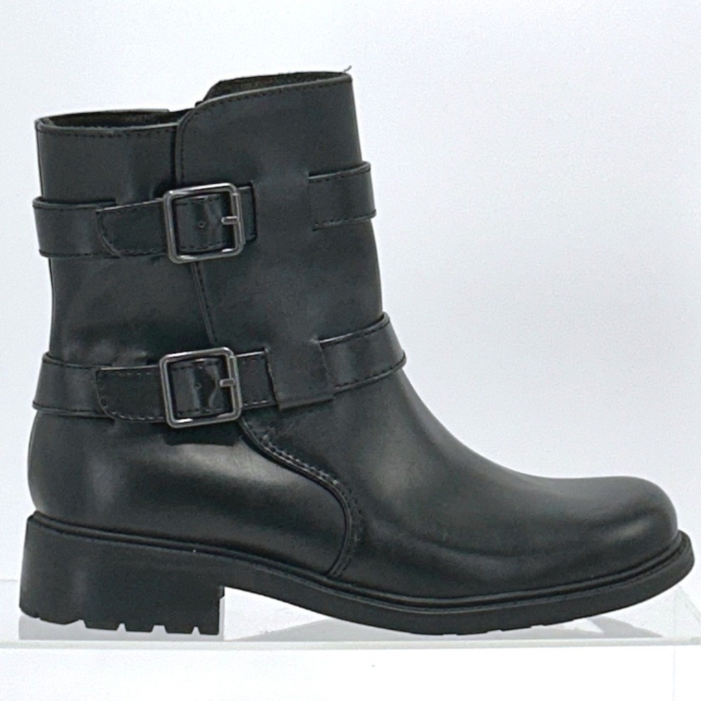 boc b.o.c. Size 6.5 Black Buckle Moto Biker Ankle Boots $129 Side Zip Chunky NEW